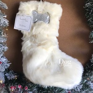 Nicole Miller Faux Fur Silver Sequin Dog Bone Pet Stocking